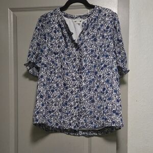 J. Crew Blue and White Floral Blouse